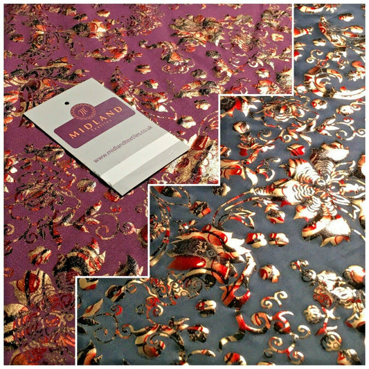 Floral Gold Spandex Jersey Foil Stretch Dress Fabric 150cm MU1296