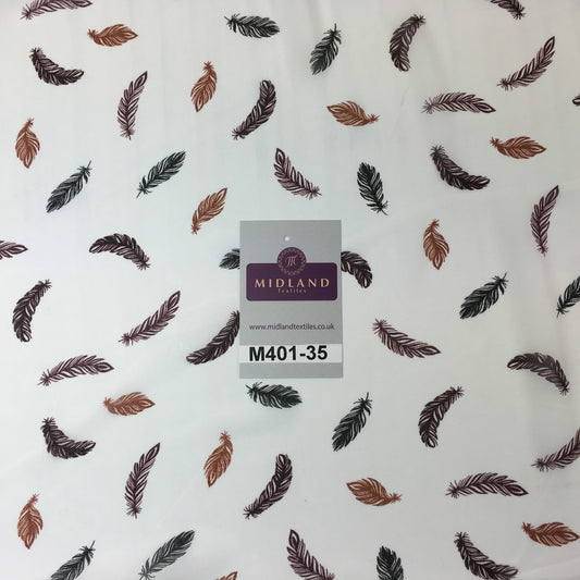 £2.99 Pearl White feather printed light chiffon georgette Fabric 58" M401-35