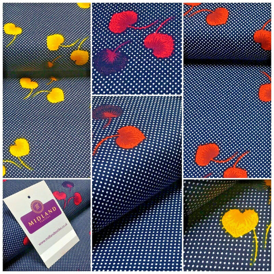 Navy Floral Spot Dot Printed Cotton Poplin Fabric 110 cm MK1260 Mtex