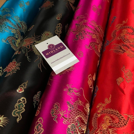 £8.15 Chinese oriental Dragon silky satin brocade dress fabric 45" wide M797