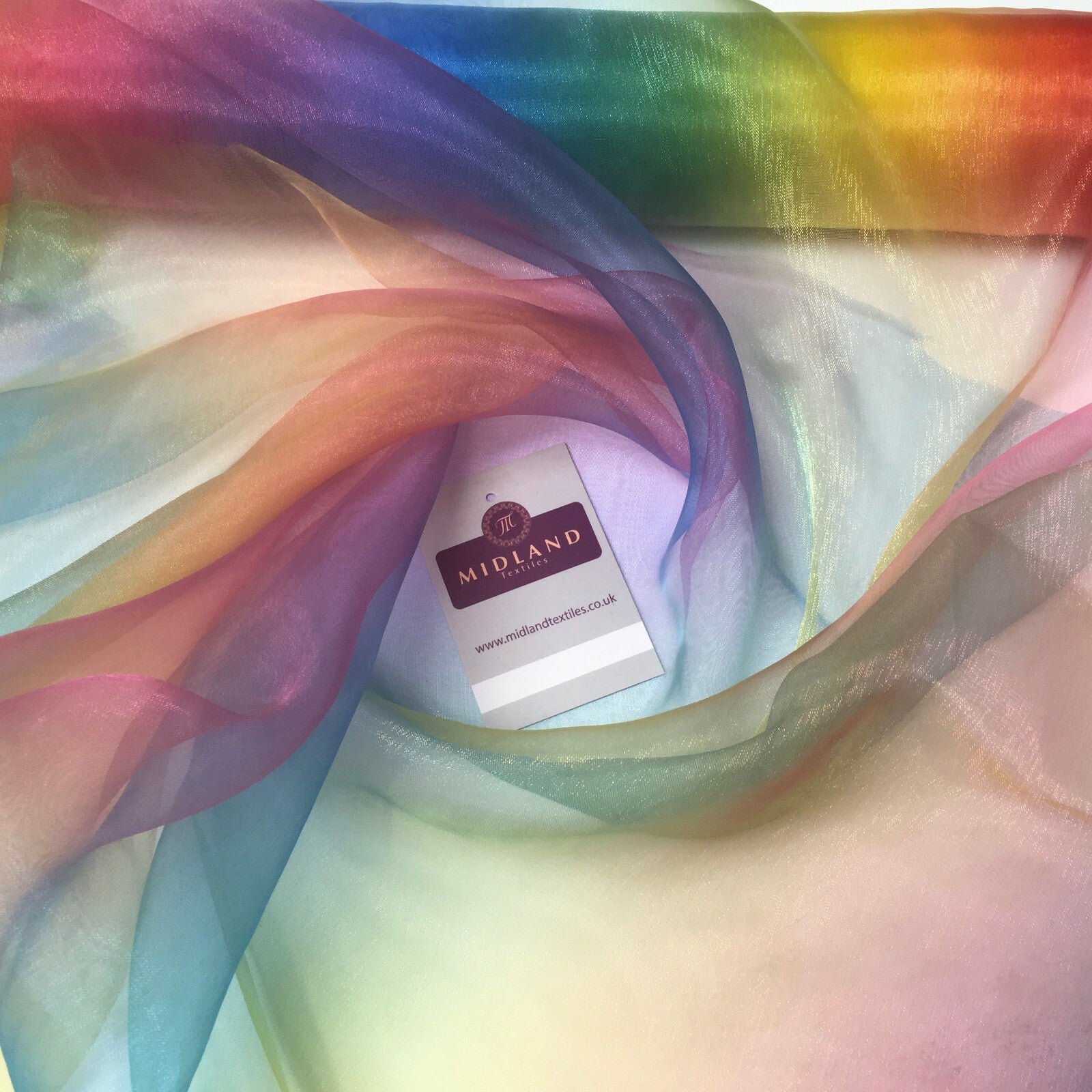 £3.50 Rainbow Multicoloured Gradient Fantasia Organza fabric 150cm Wide MD1046