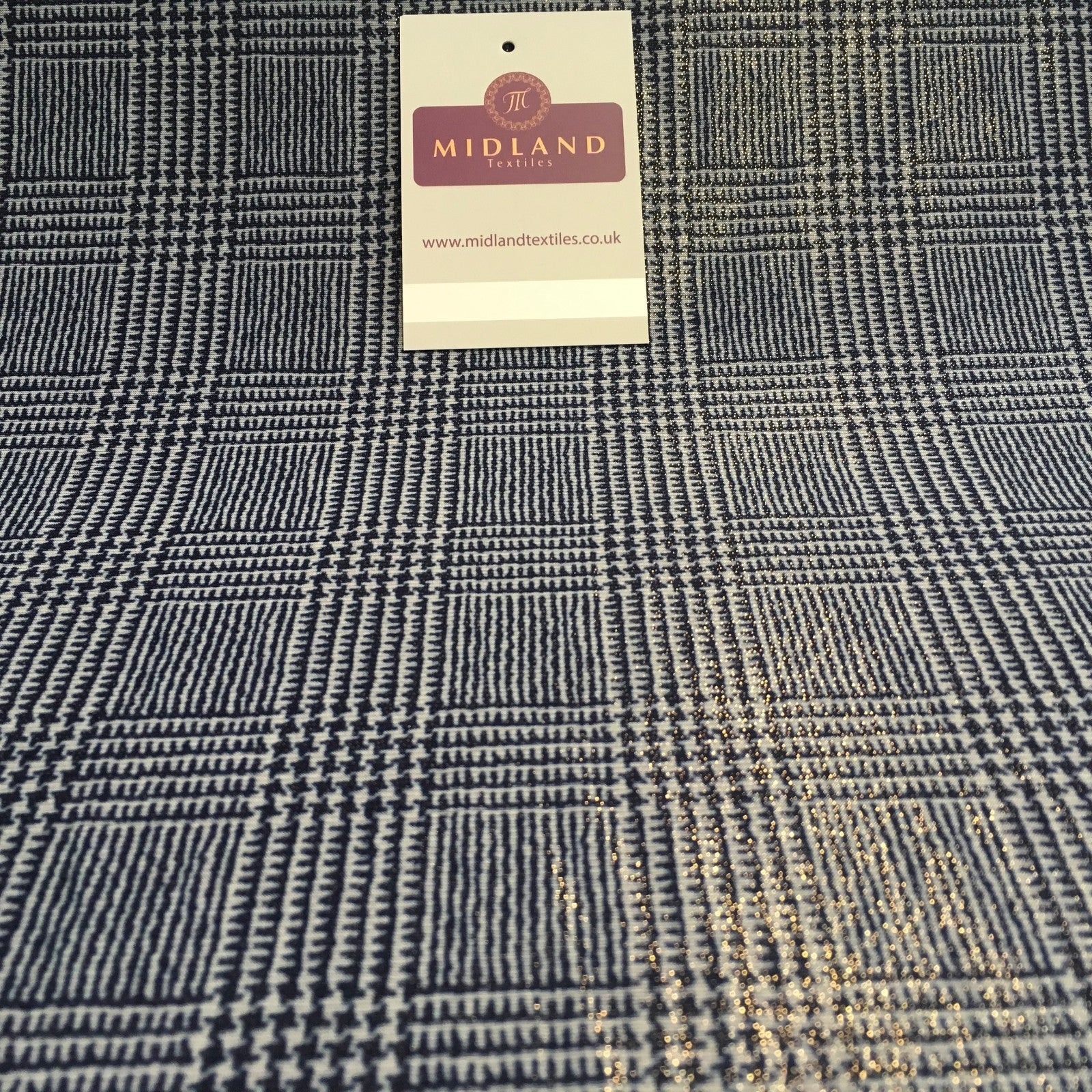 Checked tweed Printed shimmer Gold Foil Dress ITY Fabric 58' MQ880 Mtex