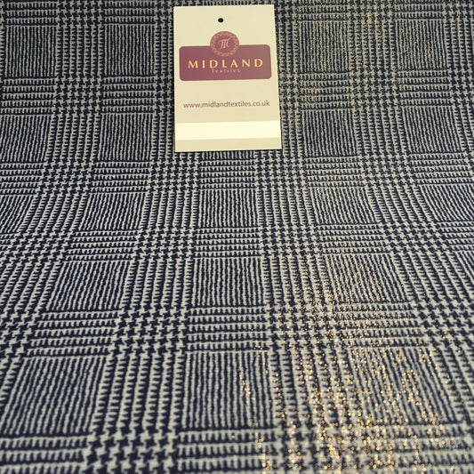 Checked tweed Printed shimmer Gold Foil Dress ITY Fabric 58" MQ880 Mtex
