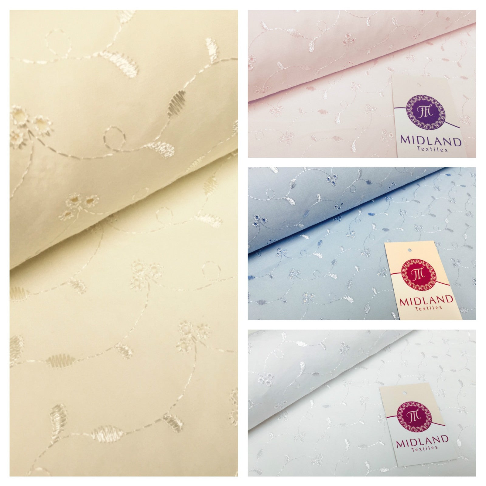 £6.50/m Broderie Anglais Poly cotton Fabric 3 Whole per meter 45' M41 Mtex