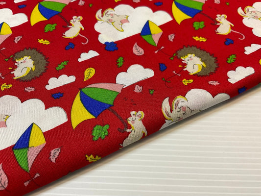 £5.99 Red off to dreamland Stof Crafting 100% Cotton Fabric Sold by Metre M1928