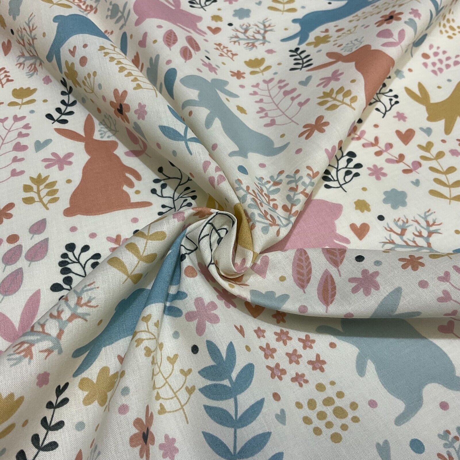Ivory Rabbit Silhouette Children's Poly cotton printed lightweight fabric M1645
