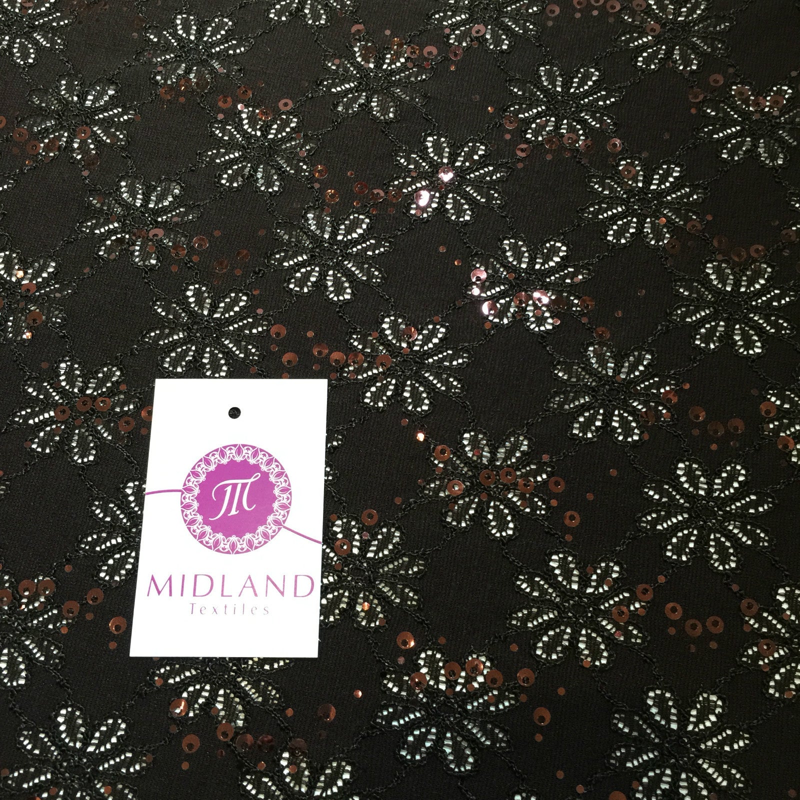 £6.99/m Luxury Embroidered stretch lace fabric with sequins M72-1 Mtex