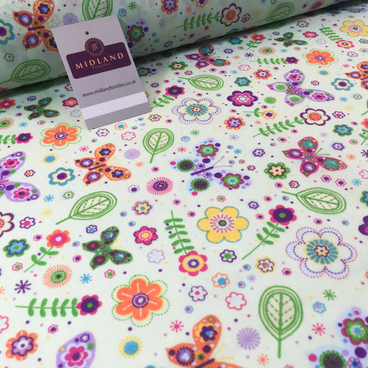 £2.75 Floral Butterfly polycotton printed Fabric 44" M738 Mtex