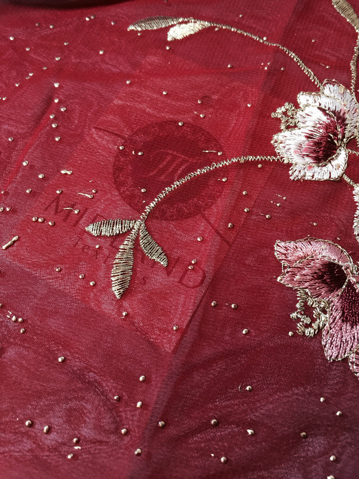 £5.99 Floral Embroidery with gold thread work metallic dewdrop on Georgette M320