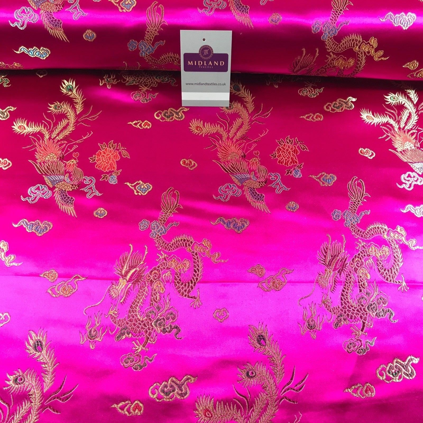 £8.15 Chinese oriental Dragon silky satin brocade dress fabric 45' wide M797