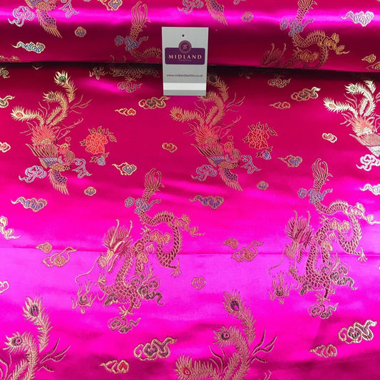 £8.15 Chinese oriental Dragon silky satin brocade dress fabric 45" wide M797