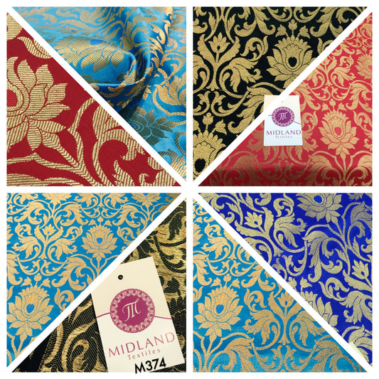 Indian floral ornamental gold metallic Banarsi brocade 44 inches wide M374 Mtex