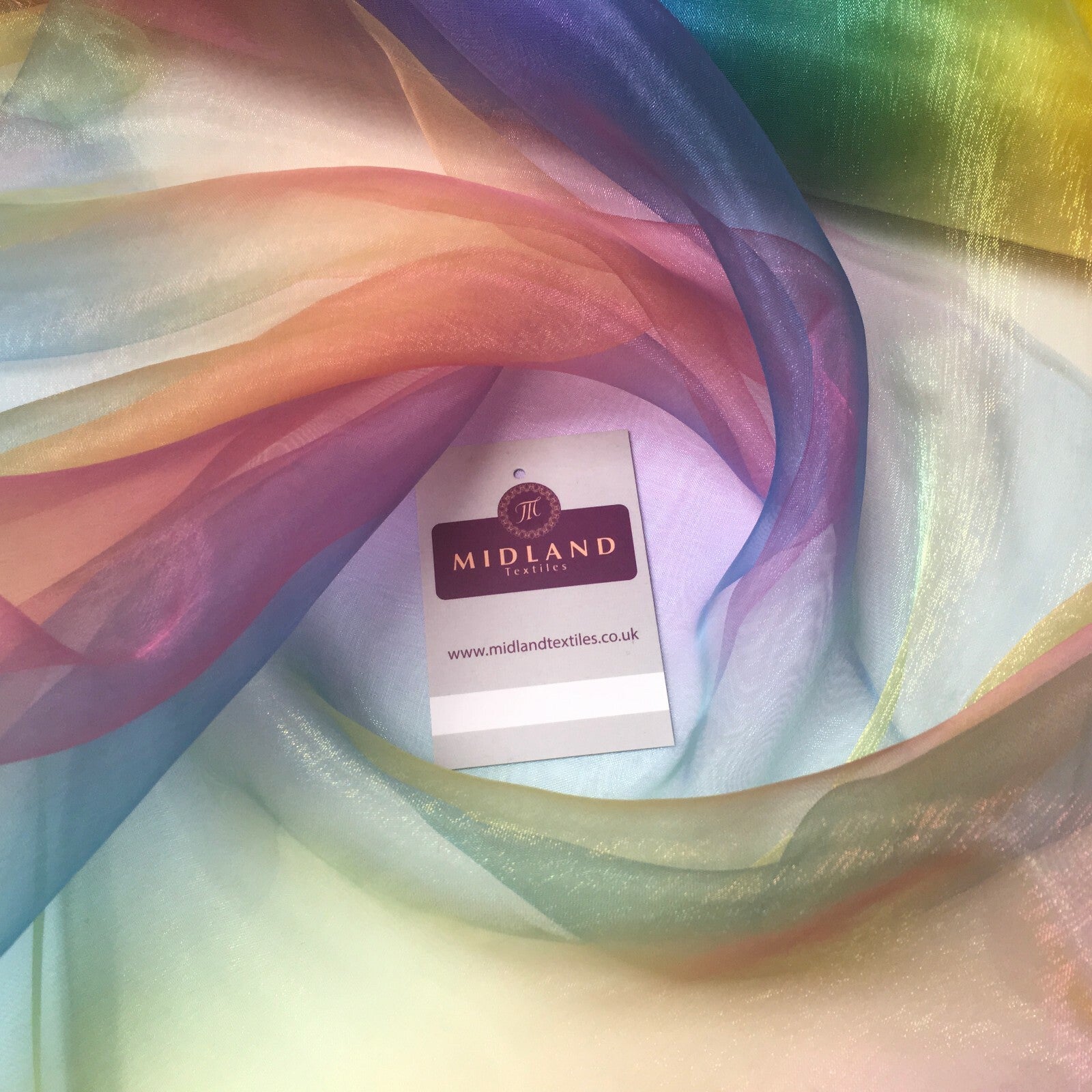 £4.50 Rainbow Multicoloured Gradient Fantasia Organza fabric 150cm MD1046