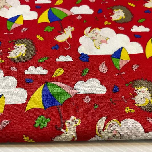 £5.99 Red off to dreamland Stof Crafting 100% Cotton Fabric Sold by Metre M1928