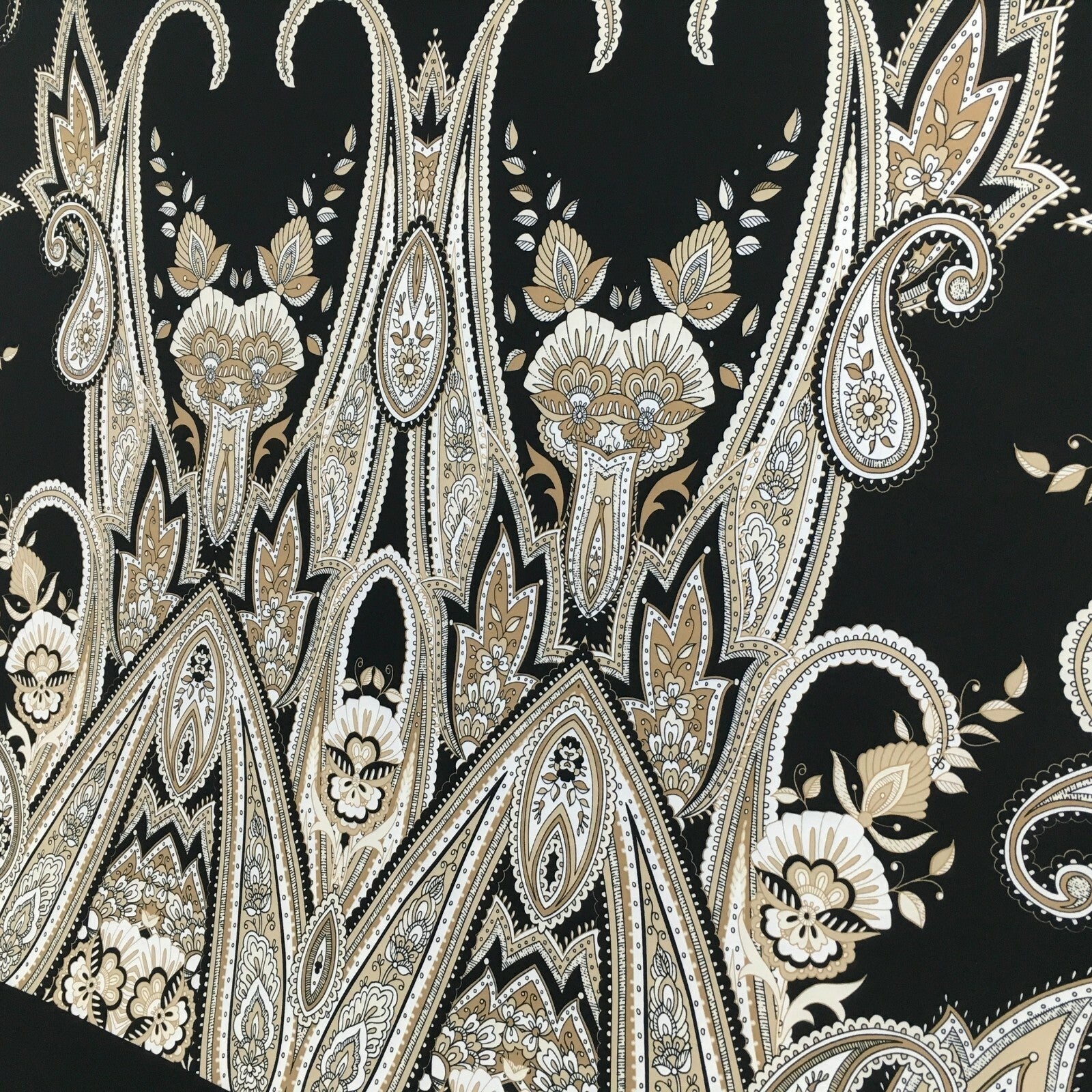 Black beige paisley 80cm panel Stretch Ity Spandex Dress Fabric 147 cm M1200-8