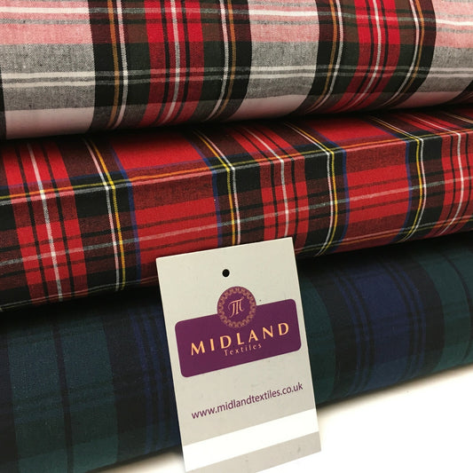 £7.99 Flat Tartan Woven 100% Cotton Poplin for clothing Fabric 147cm MD1053