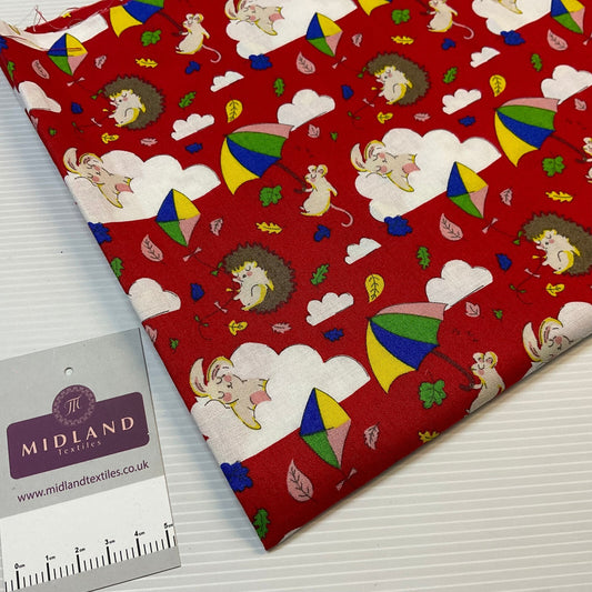 £5.99 Red off to dreamland Stof Crafting 100% Cotton Fabric Sold by Metre M1928