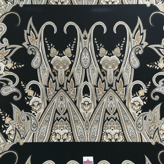 Black beige paisley 80cm panel Stretch Ity Spandex Dress Fabric 147 cm M1200-8