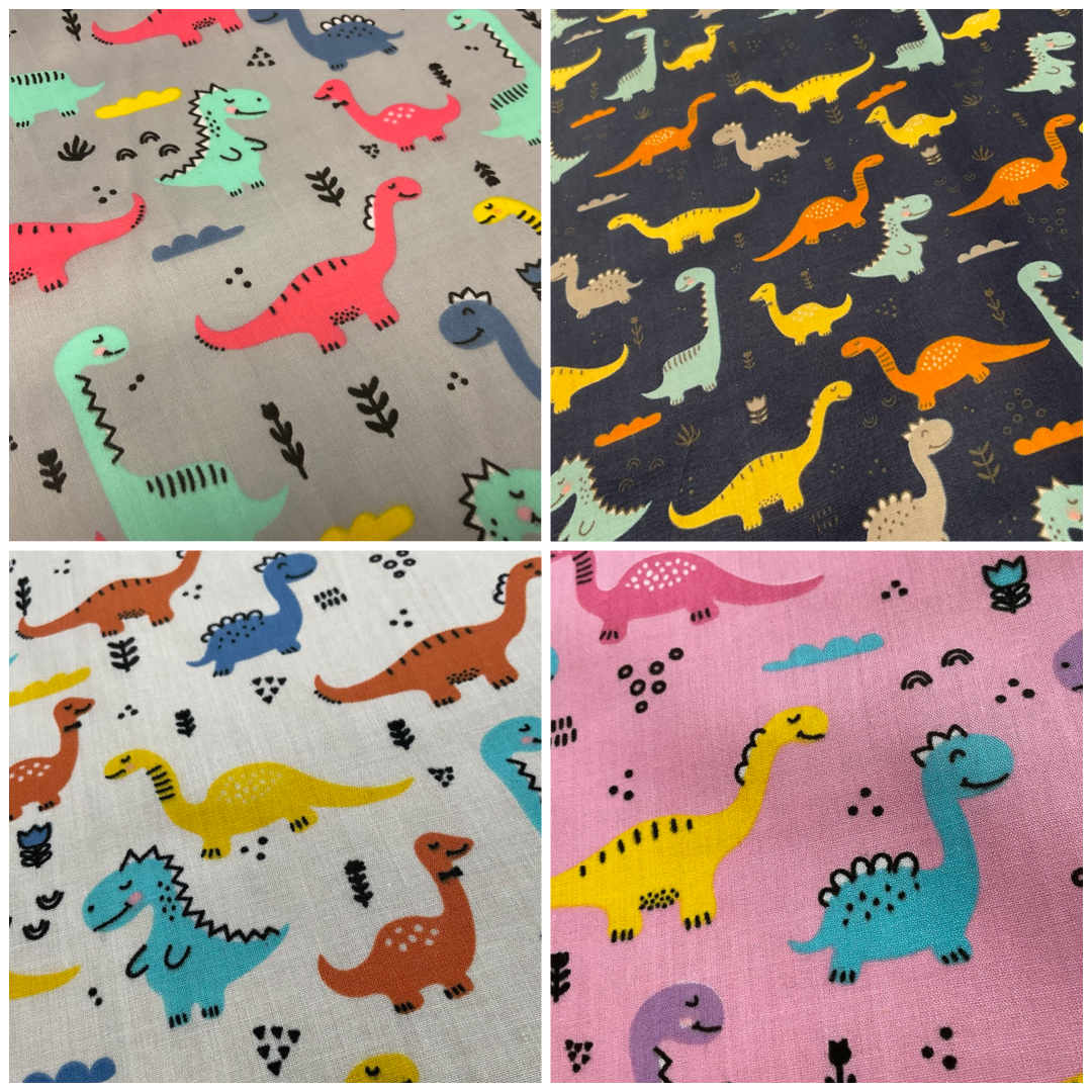 Colourful Dinosaurs Children's Poly cotton printed lightweight fabric M1644