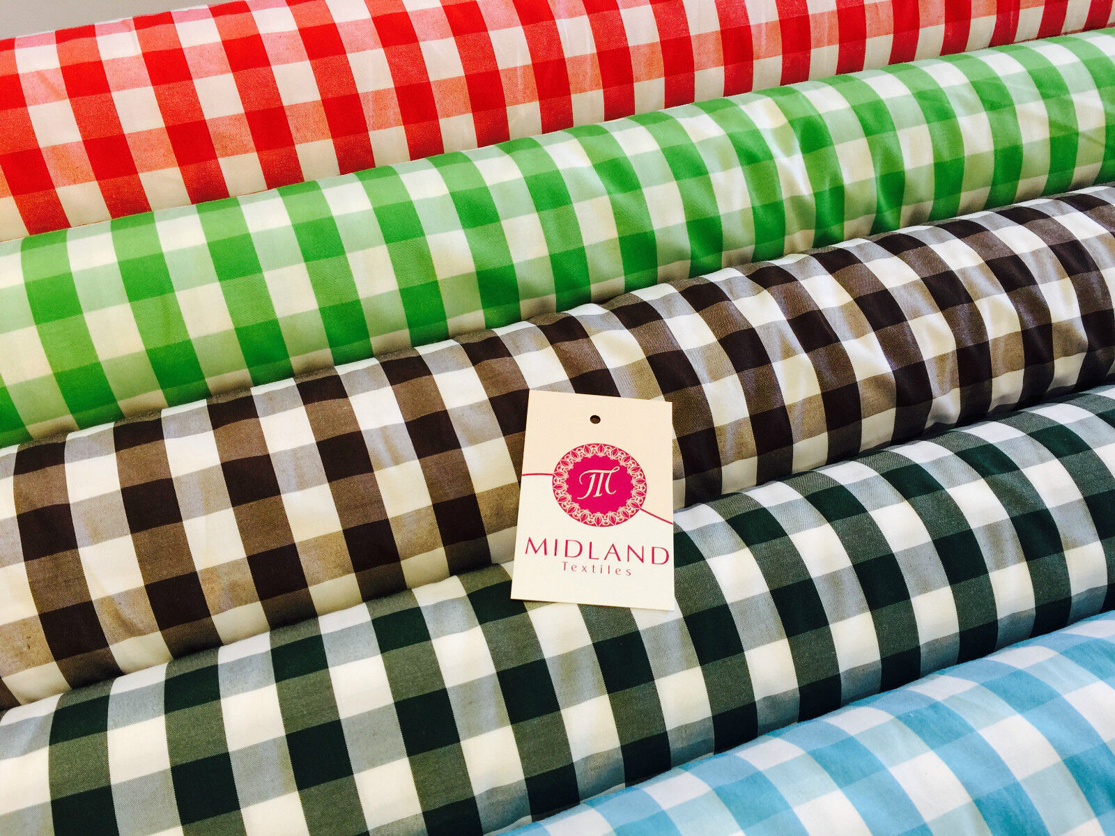 15mm by 15mm Gingham Check Fabric 80% Polyester 20% Cotton 58' Wide M32 Mtex