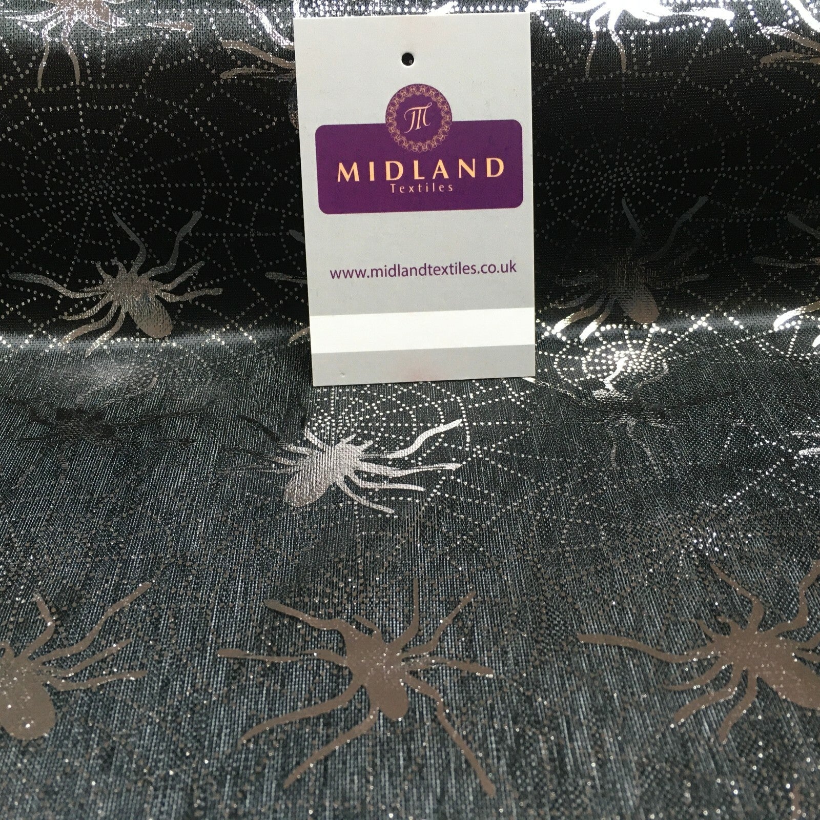 Halloween Spooky Spider web Silver Foil Nylon jersey Fabric 150 cm MH1280 Mtex