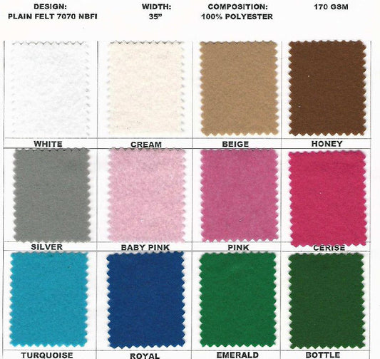 £3.99 Plain Felt Arts and Craft Fabric 100% Polyester 35" Wide M365 Mtex