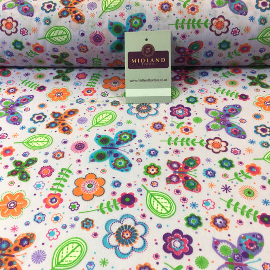 £2.75 Floral Butterfly polycotton printed Fabric 44" M738 Mtex