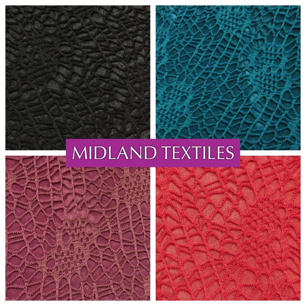 £4.99/m Floral paisley satin backed Bonded lace net 58' wide one way stretch M10