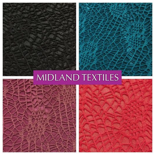 £4.99/m Floral paisley satin backed Bonded lace net 58" wide one way stretch M10