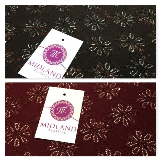 £6.99/m Luxury Embroidered stretch lace fabric with sequins M72-1 Mtex