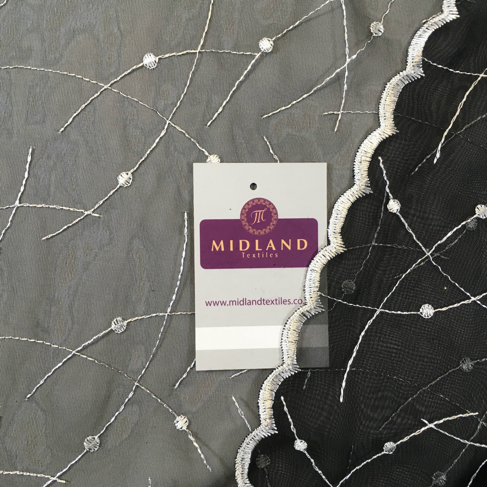 Lightweight Embroidered net scalloped edge dress fabric 55' wide M717 Mtex