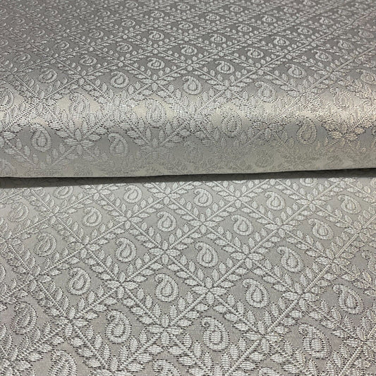 White Silver Floral Geometric Mixed Banarsi Brocade Fabric 111cm wide M1691