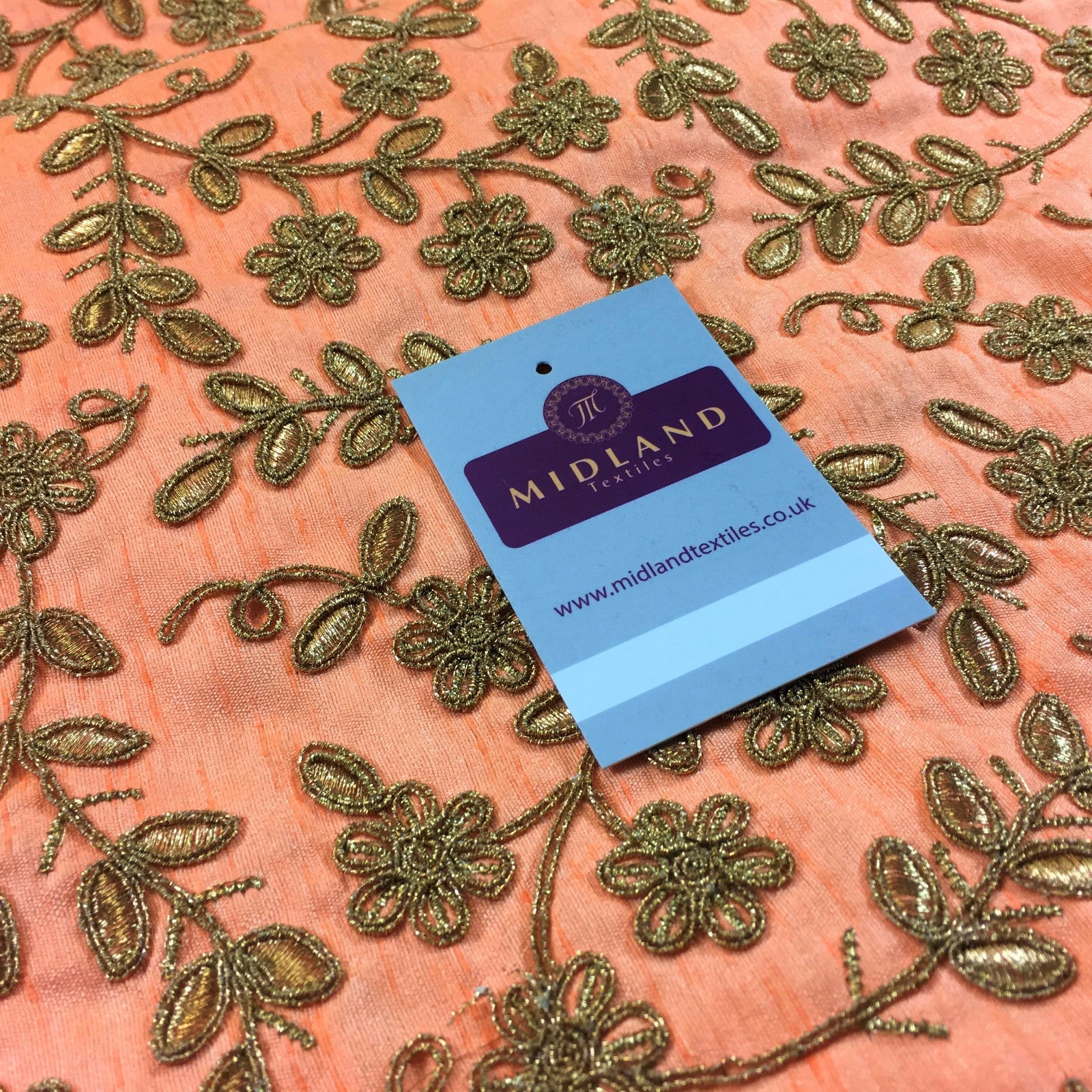 Orange Embroidered flower Raw Silk dupion wedding fabric 42' Wide M736-6 Mtex