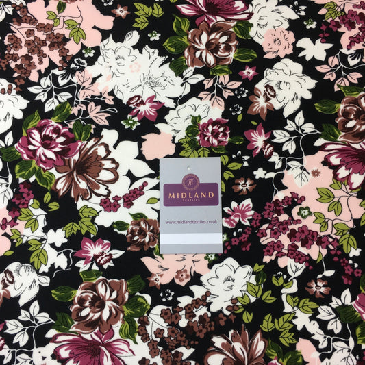 £2.99 Black floral printed Heavy Georgette dress fabric 58" M145-62 Mtex