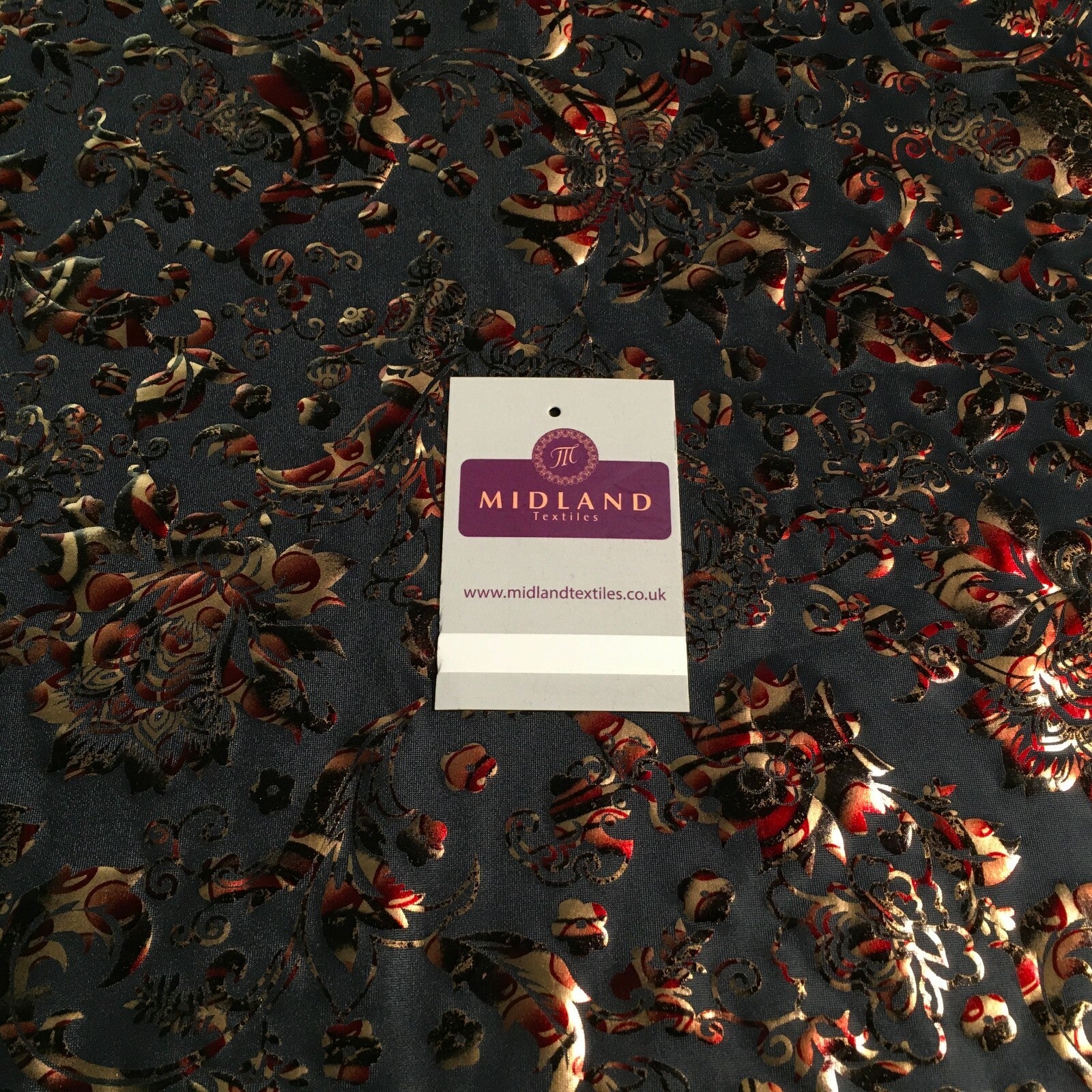 Floral Gold Spandex Jersey Foil Stretch Dress Fabric 150cm MU1296