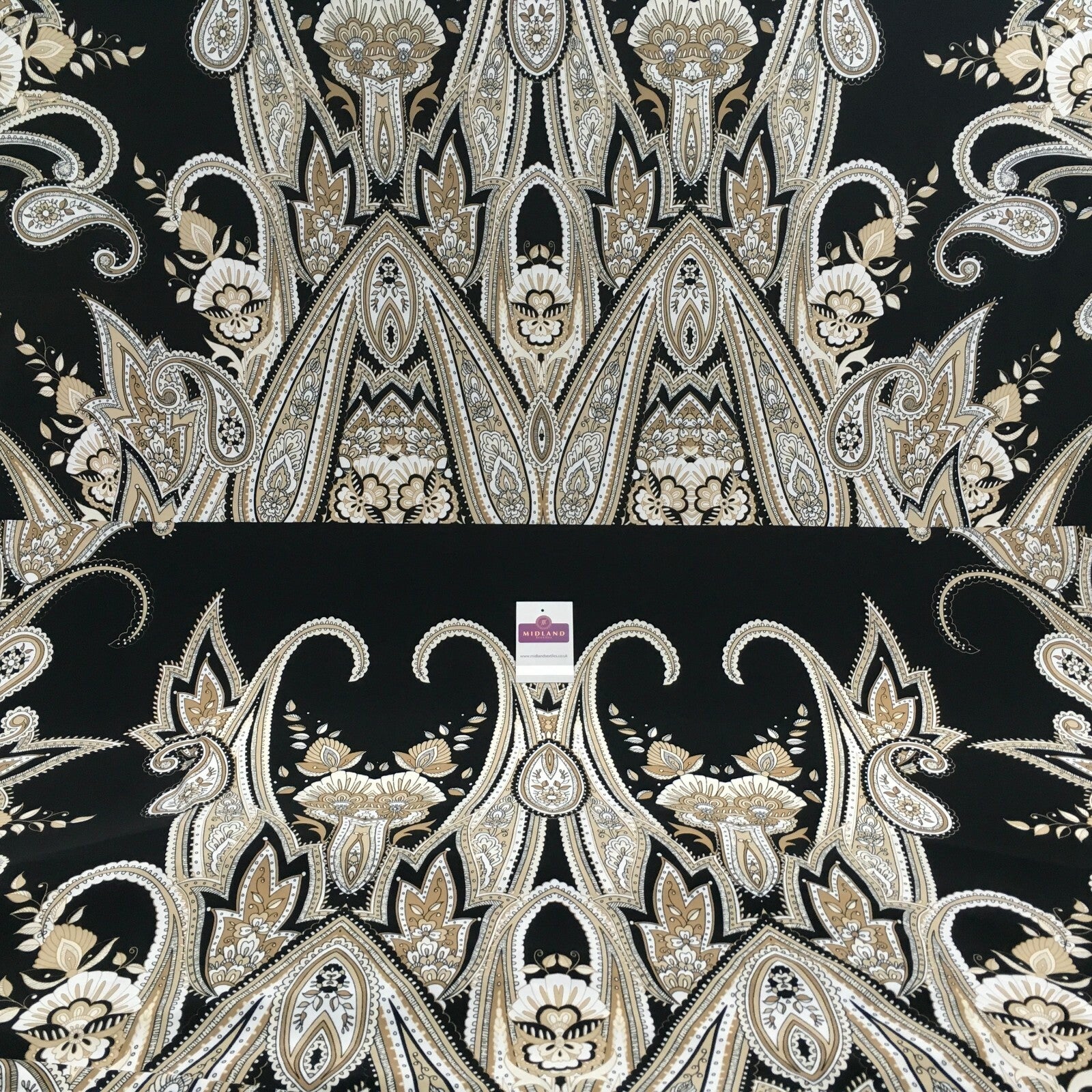 Black beige paisley 80cm panel Stretch Ity Spandex Dress Fabric 147 cm M1200-8
