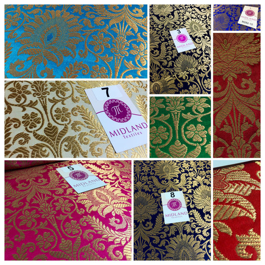 £14.99/m Gold Floral metallic Indian faux silk banarsi Brocade fabric 45"  M282