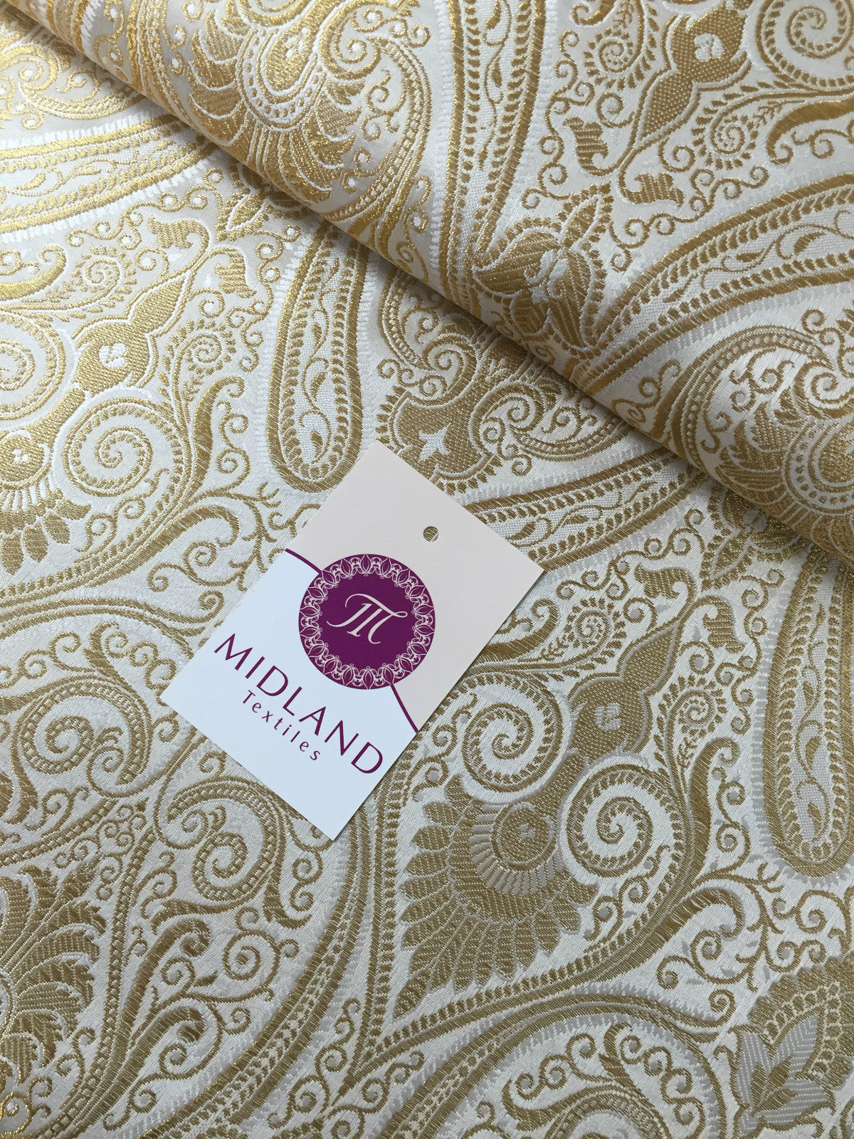 £14.99/m Luxury Gold Paisley Indian Banarsi Brocade Fabric M246 Metallic Bridal
