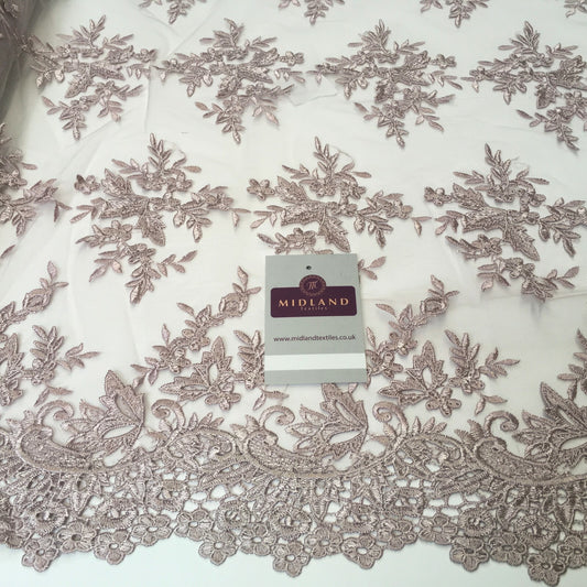 Bridal Floral Double Scalloped Edge Applique Dress Net Fabric 50" Wide M1135