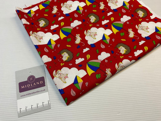 £5.99 Red off to dreamland Stof Crafting 100% Cotton Fabric Sold by Metre M1928