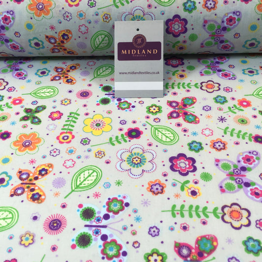 £2.75 Floral Butterfly polycotton printed Fabric 44" M738 Mtex