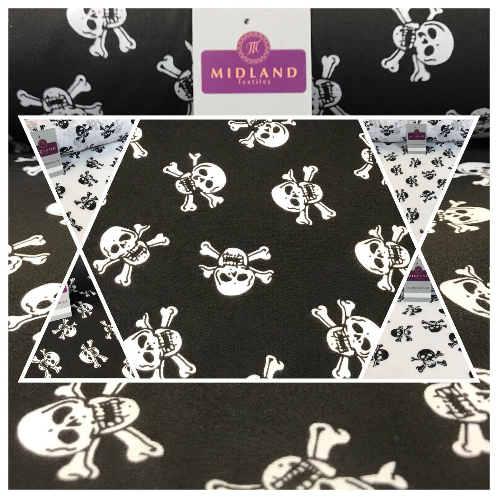 Halloween Skull & Bone printed polycotton for costumes & decorations 44' M754