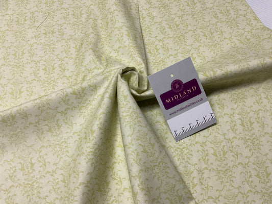 £5.99 Lime Ornamental Stof Crafting 100% Cotton Fabric Sold by Metre M1937