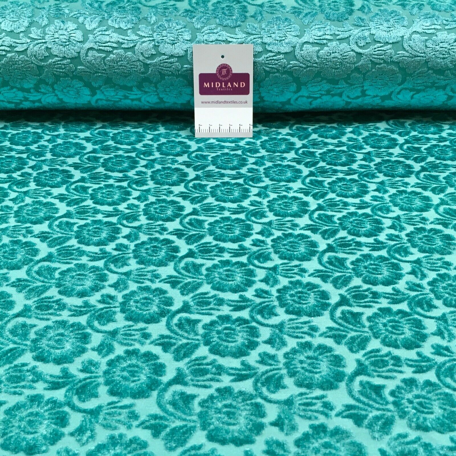 Aqua Green floral velvet devore Fabric M1400-7 Mtex