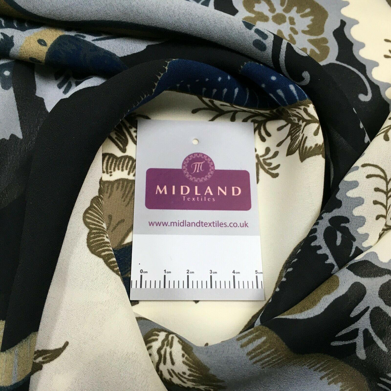 Black abstract print georgette floral dress fabric M1404-2 Mtex