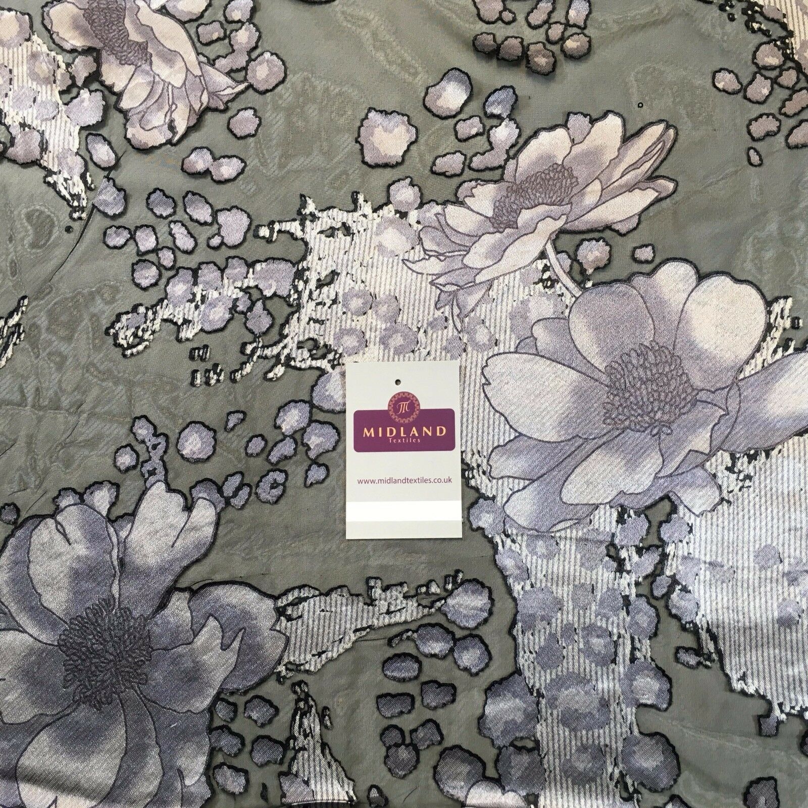 Black and Silver floral Burnout chiffon dress fabric 58' wide M145-66 Mtex