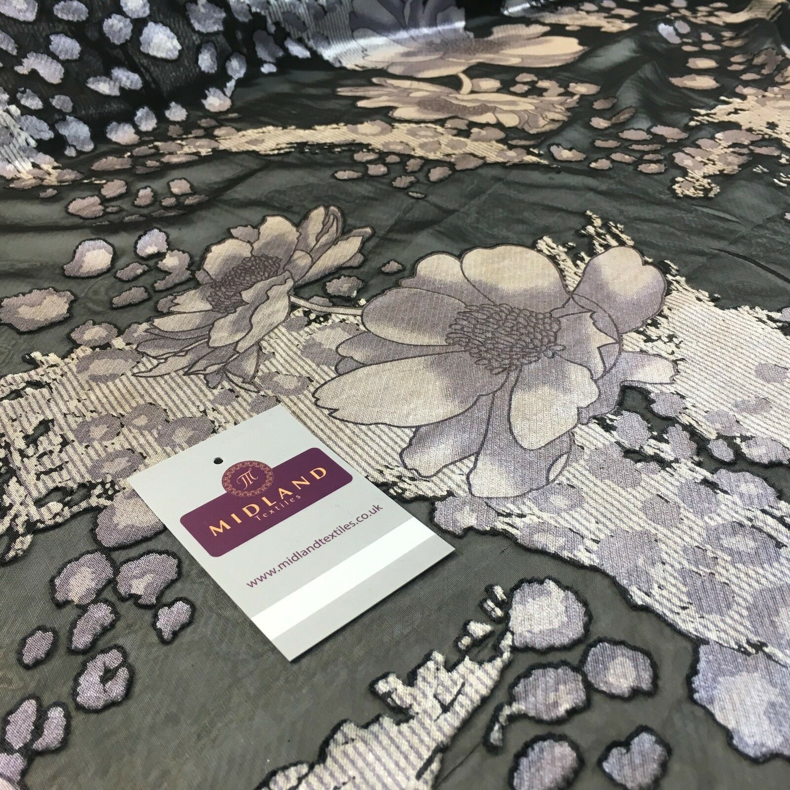 Black and Silver floral Burnout chiffon dress fabric 58' wide M145-66 Mtex