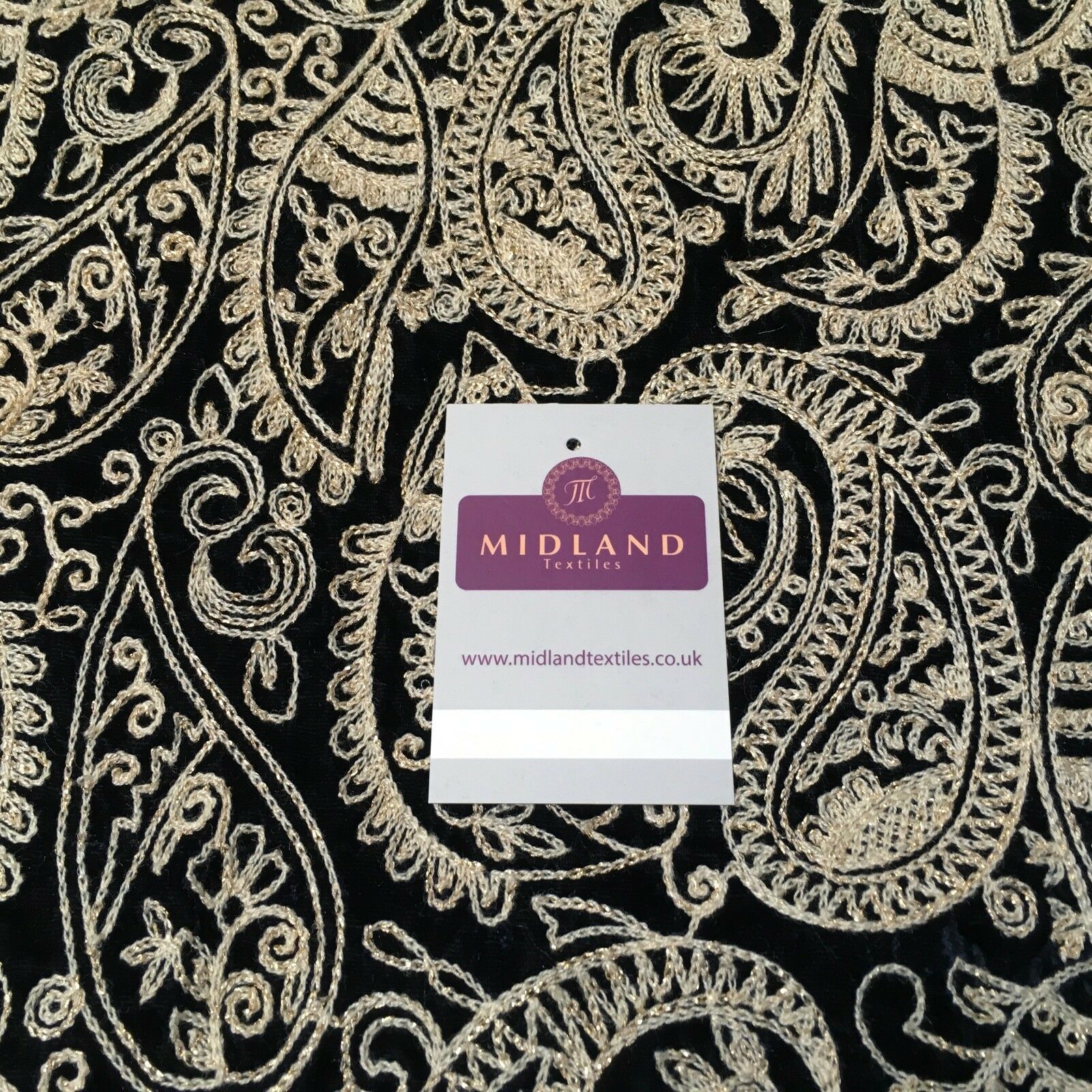 metallic thread Paisley Embroidered Micro Velvet Dress Fabric 40' M1038 Mtex