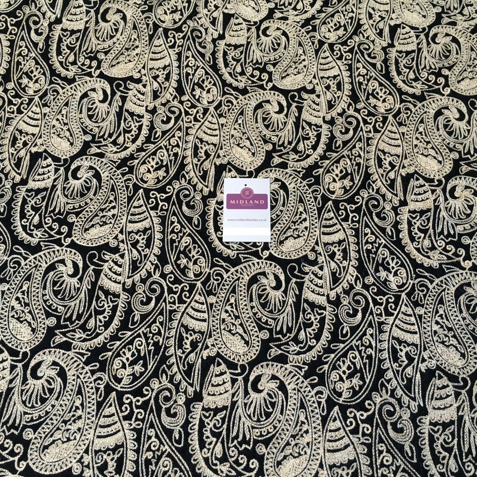 metallic thread Paisley Embroidered Micro Velvet Dress Fabric 40" M1038 Mtex