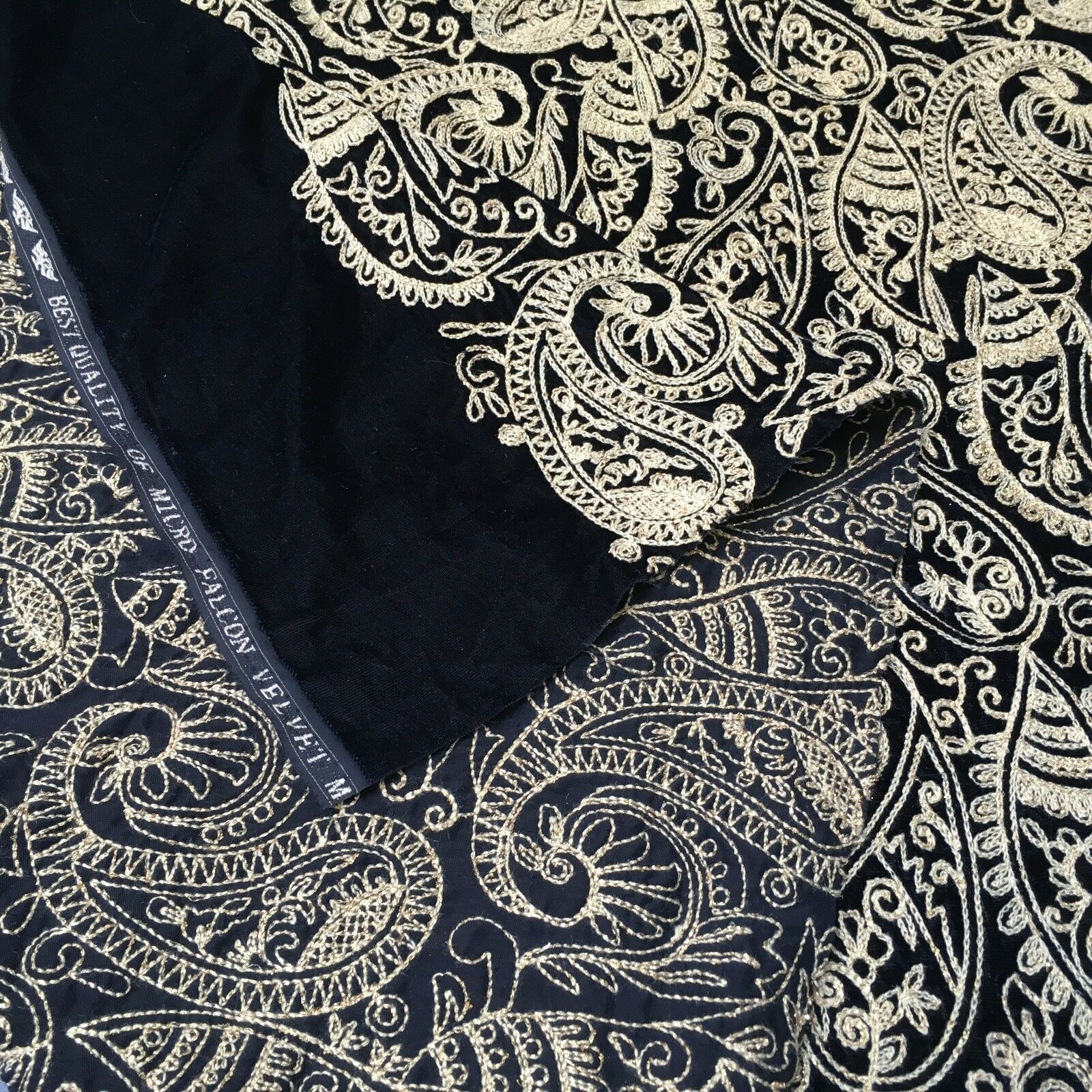 metallic thread Paisley Embroidered Micro Velvet Dress Fabric 40' M1038 Mtex